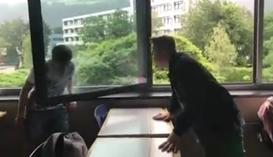 Zwei Jungs, ein Fenster.